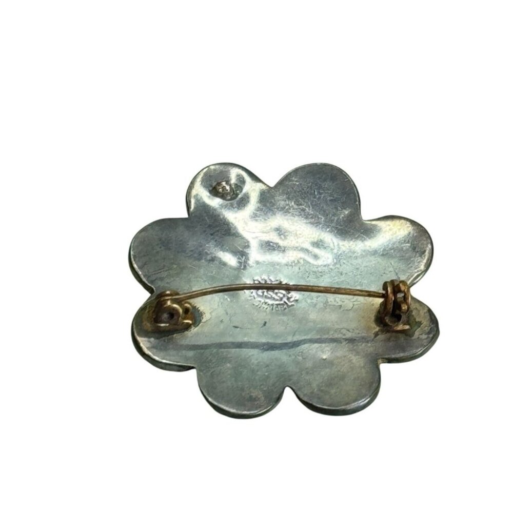 Vintage Taxco Sterling Silver & Abalone Shell Flower Brooch Pin - Picture 2 of 5